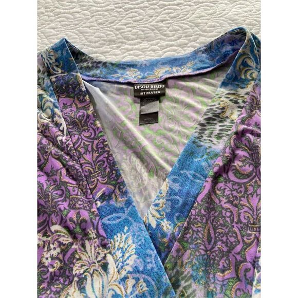 Bisou Bisou Kimono Robe Floral Bell Sleeve Wrap Tie Size L Multicolor - Picture 7 of 13